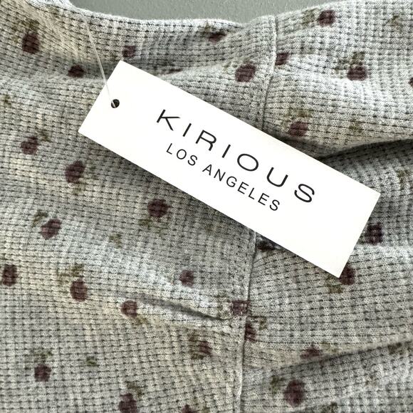 Kirious Babydoll Top Large Gray Floral Waffle Knit Long Sleeve Crop Fairycore - Picture 7 of 12